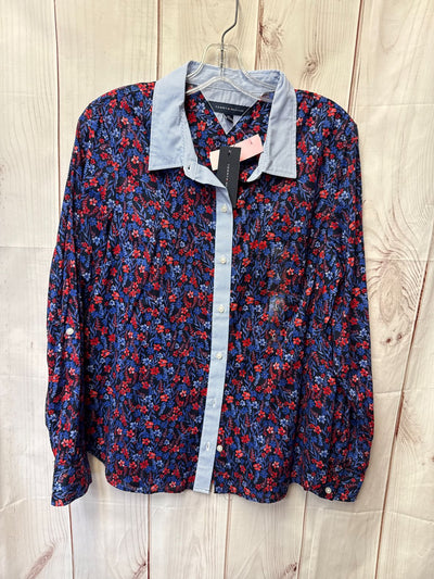 NWT Tommy Hilfiger Women's Size L Blue Floral Long Sleeve Top