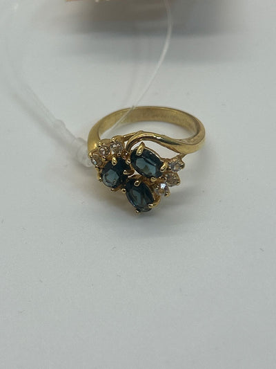 Ring Size 6 Gold with blue stones Ring