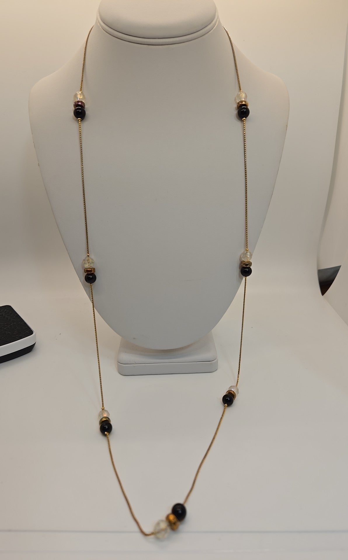 Gold Black Bead Necklace