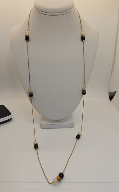 Gold Black Bead Necklace