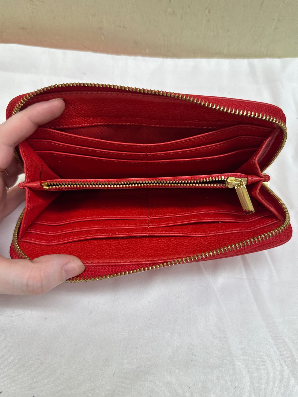 Tory Burch Red Wallet - As Is pen marks on back