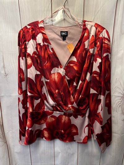 INC Women's Size XL Red Floral Long Sleeve Top