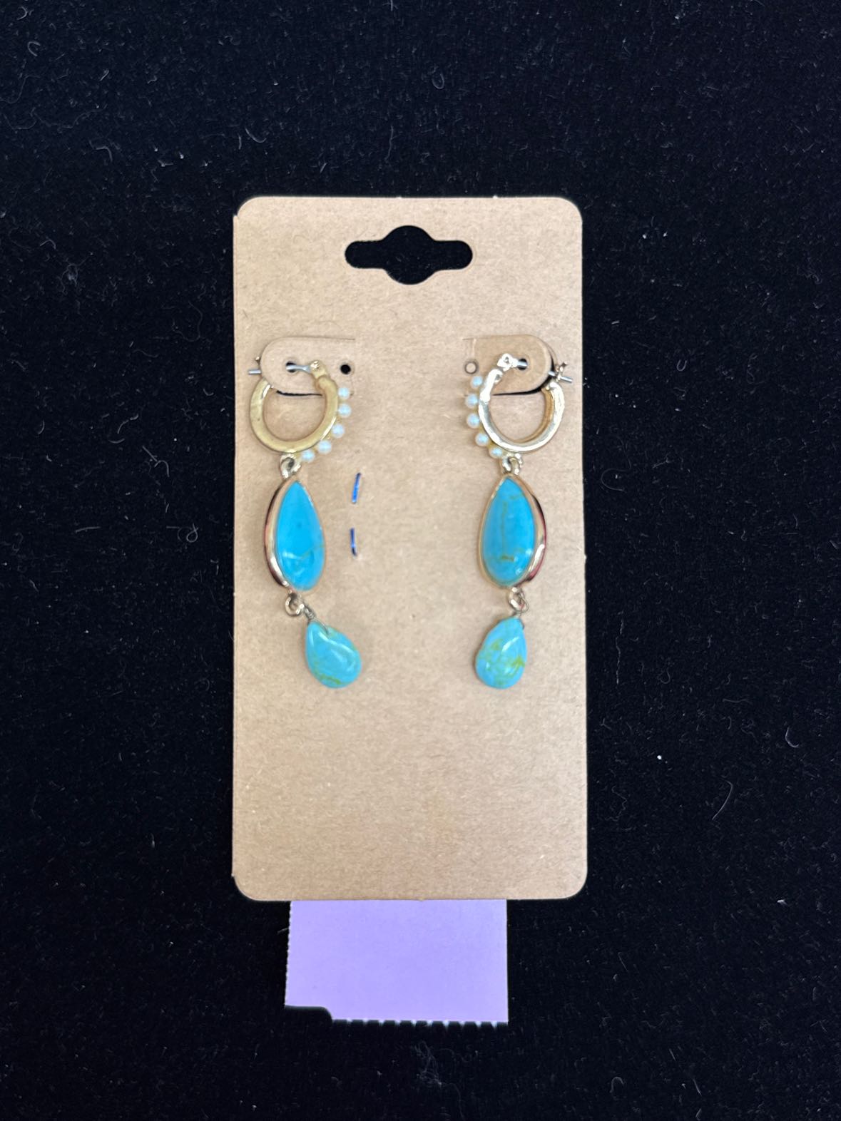 Monet Gold tone Turquoise & Pearl Hoop Earrings