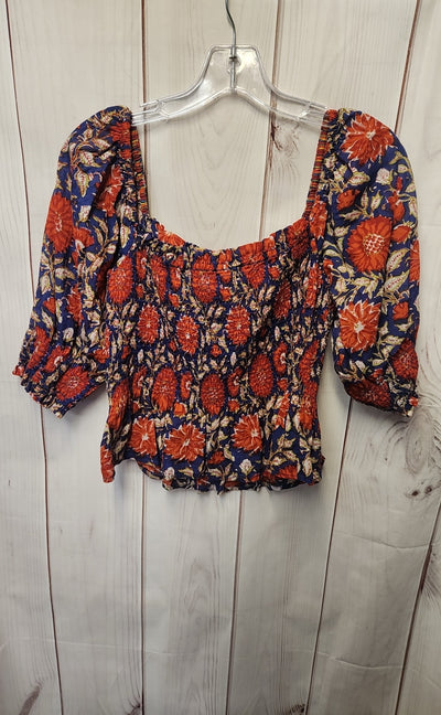 Velvet by Graham & Spencer Women's Size XS Blue & Red Floral 3/4 Sleeve Top
