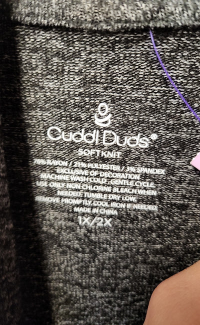 Cuddl Duds Women's Size 1X/2X Gray Cardigan