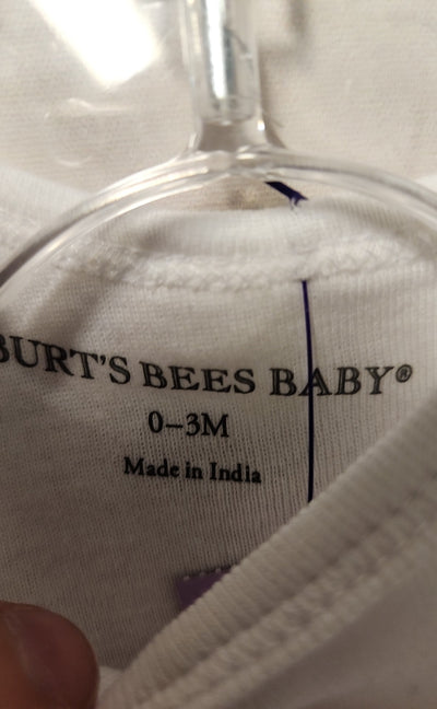 NWT Burt's Bees Boy's Size 0-3 Months White Pajamas