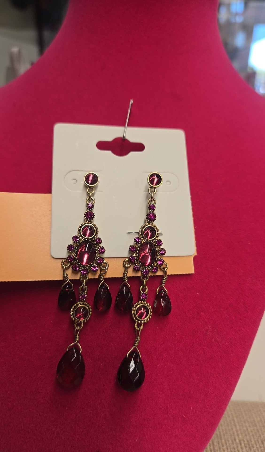 Gold & Pink Drop Earrings