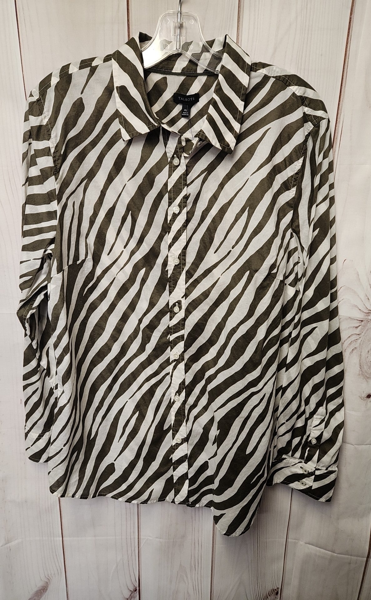 Talbots Women's Size XL White & Green Long Sleeve Top
