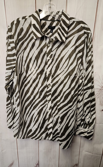 Talbots Women's Size XL White & Green Long Sleeve Top