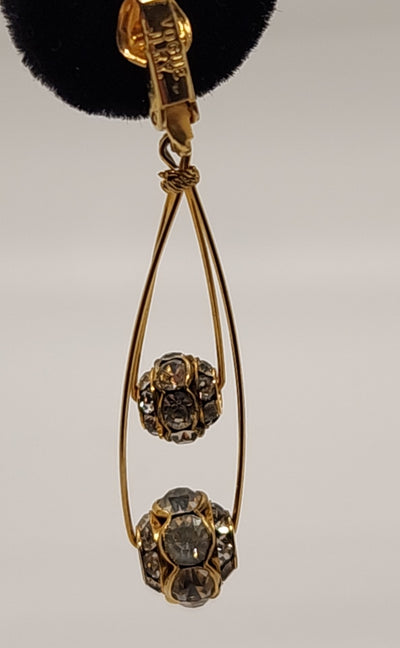 Vintage Vogue Jlry Clip Dangle Crystal Gold Ball Drop Earrings