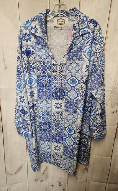 Evi Grintela Women's Size M White & Blue The Shirt Dress