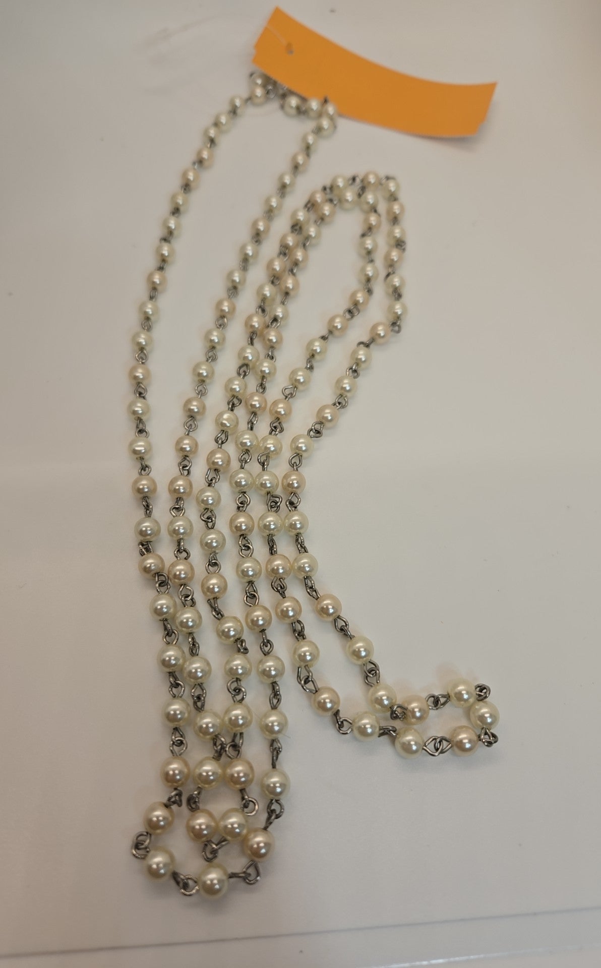 White & Silver Beaded 56" Necklace