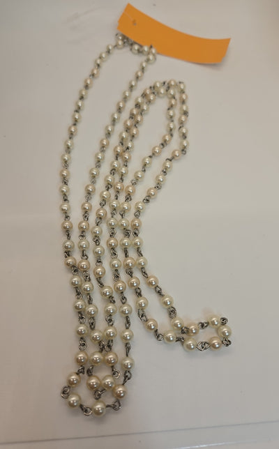White & Silver Beaded 56" Necklace