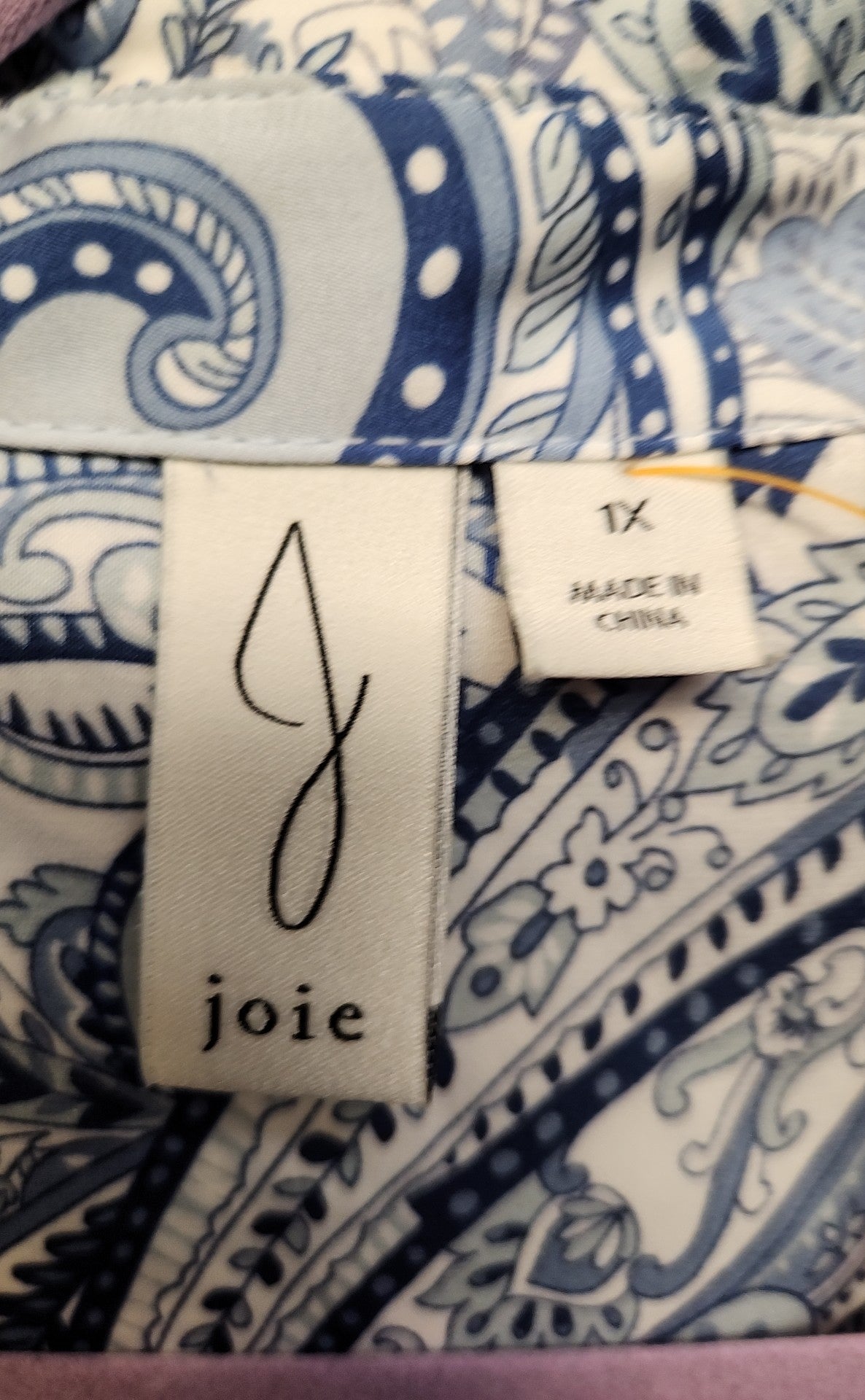 Joie Women's Size 1X White & Blue Floral Long Sleeve Top