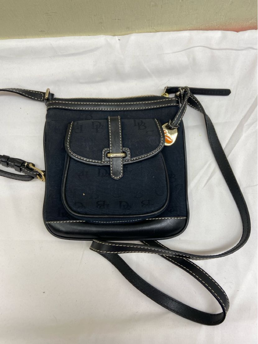 Dooney & Bourke Black Canvas Leather Trim Crossbody Purse Bag