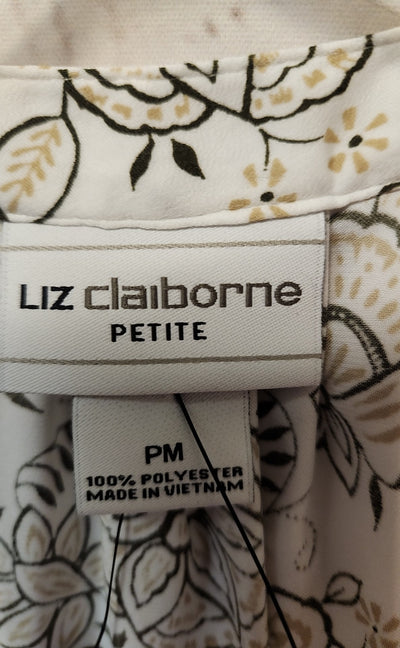 NWT Liz Claiborne Women's Size M Petite White Floral Short Sleeve Top
