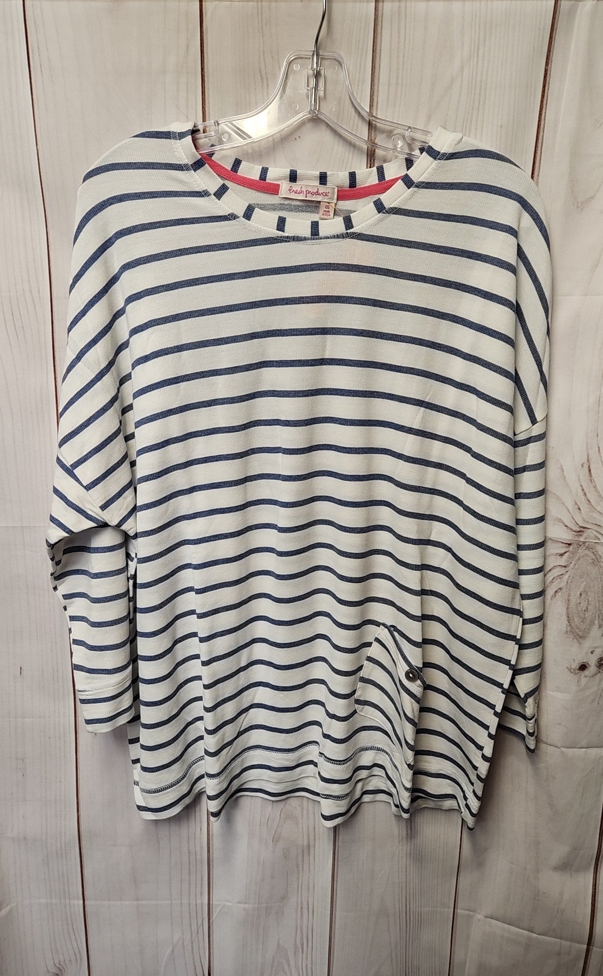 Fresh Produce Women's Size One Size White & Blue 3/4 Sleeve Top