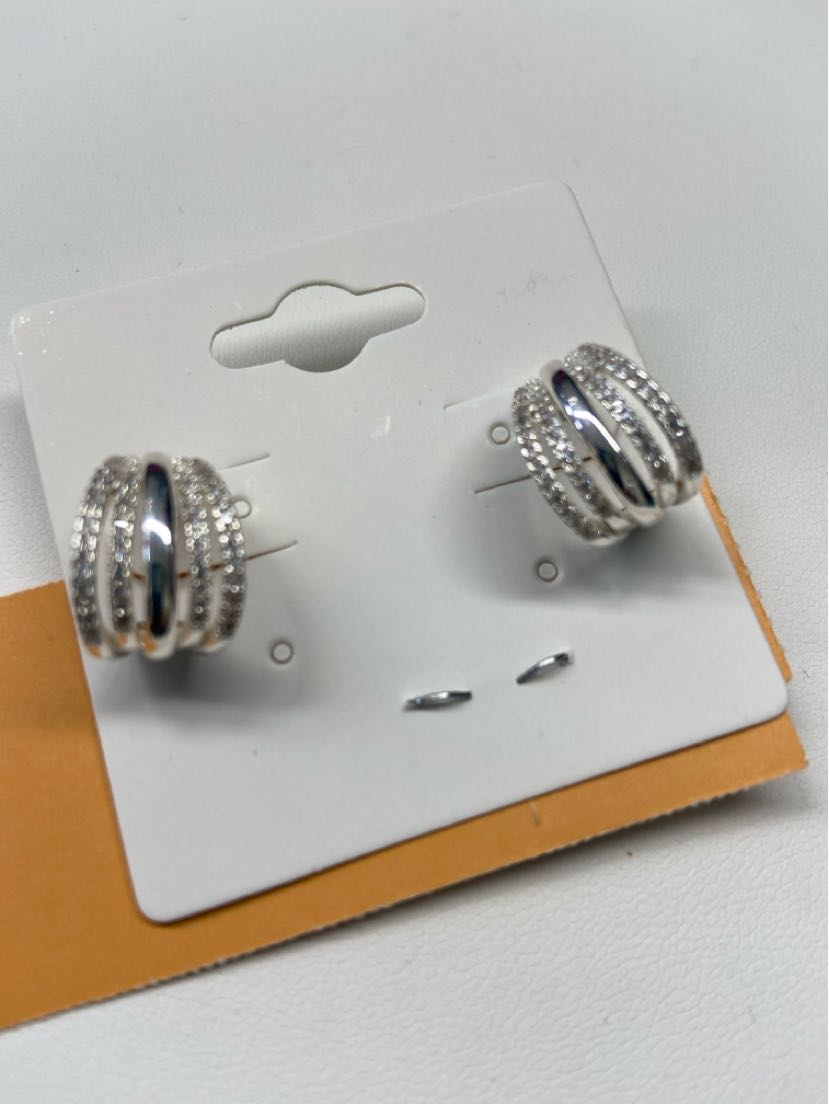 Silver Rhinestone Mini Hoop Earrings