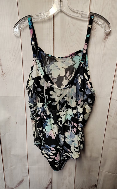Time and Tru Women's Size 2X Black Floral Swimsuit