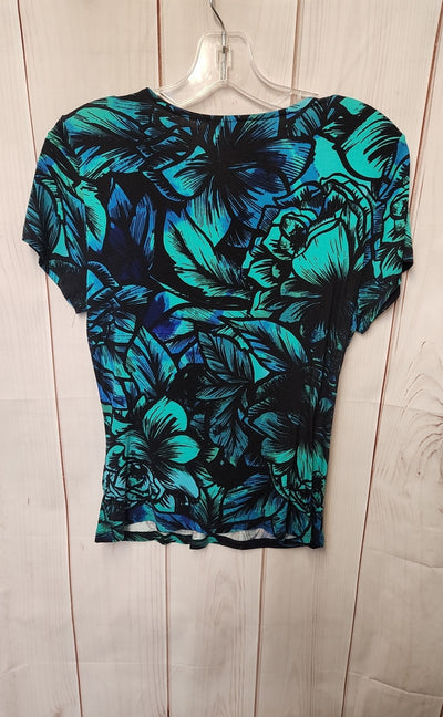 Cable & Gauge Women's Size M Blue & Green Floral Short Sleeve Top