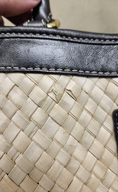 VTG Coach 4419 Tan Straw & Black Leather Trim  Purse Bag AS IS - wear