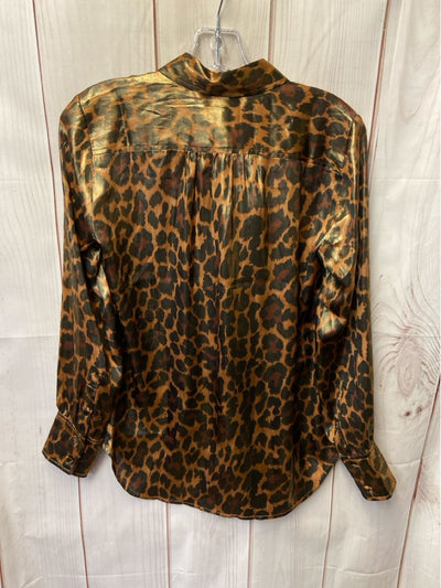 J Crew Women's Size 0 Brown Animal Print Long Sleeve Top