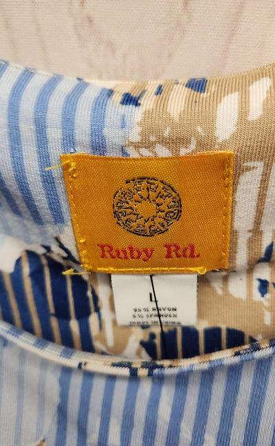 Ruby Rd Women's Size L Blue 3/4 Sleeve Top