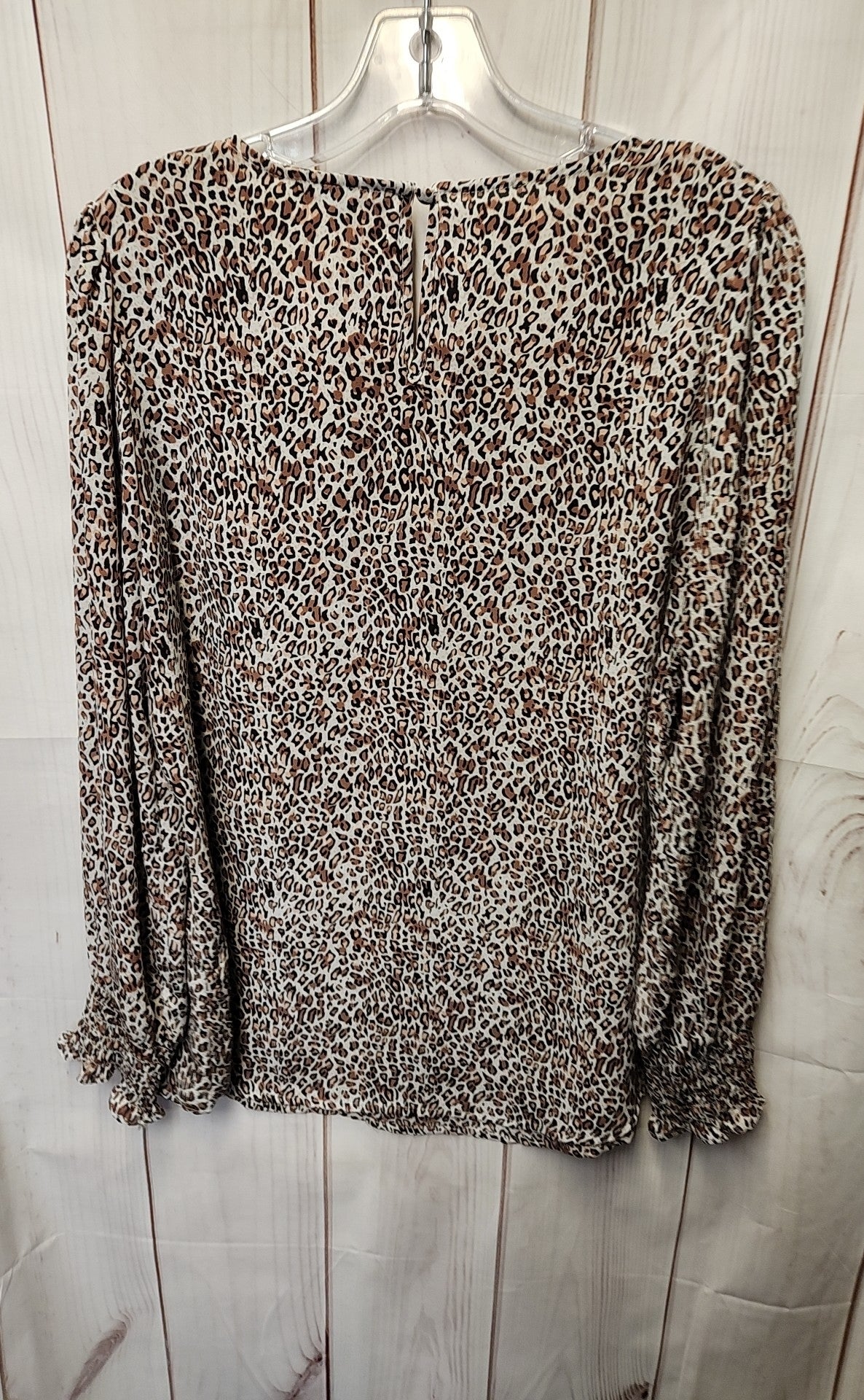 Adrianna Papell Women's Size M Brown Animal Print Long Sleeve Top