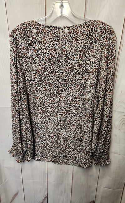 Adrianna Papell Women's Size M Brown Animal Print Long Sleeve Top