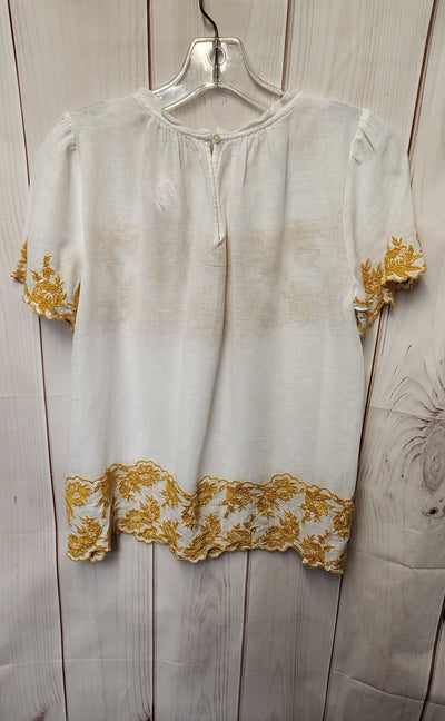 Loft Women's Size S White & Yellow Linen Floral Short Sleeve Top
