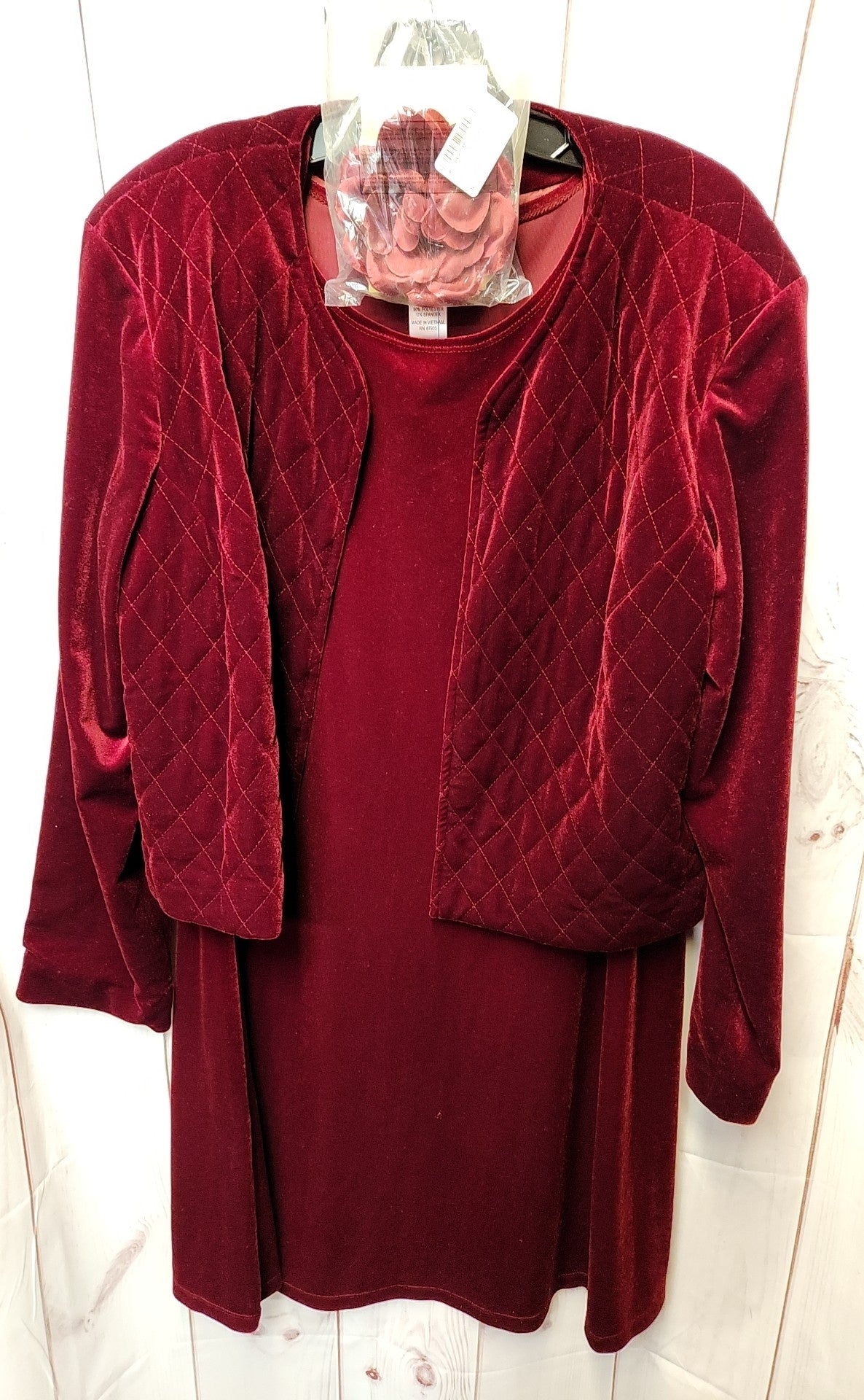 Susan Graver Women's Size XL Red Velour Dress Set
