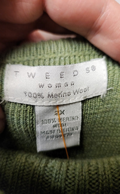 Tweeds Women's Size 2X Green Merino Wool Sweater
