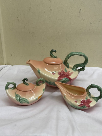 3PCS VTG Hull Pottery Woodland Aladdin-style Tea Pot W26 Cream W27 and Sugar W28
