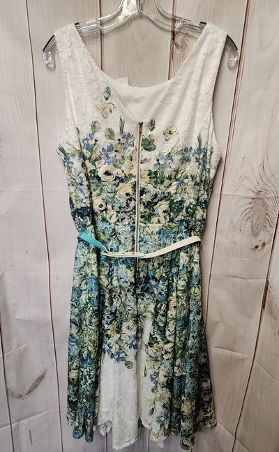 NWT Roz & Ali Women's Size 16 White & Green Floral Dress