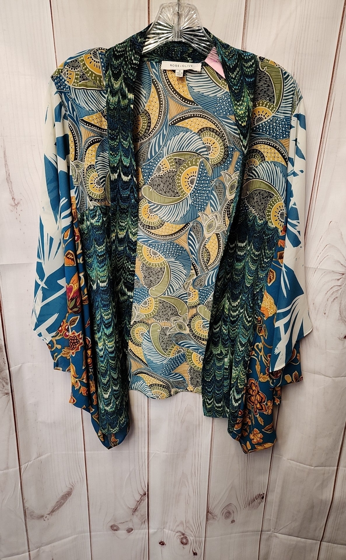 Rose & Olive Women's Size 1X Blue & Green Cardigan