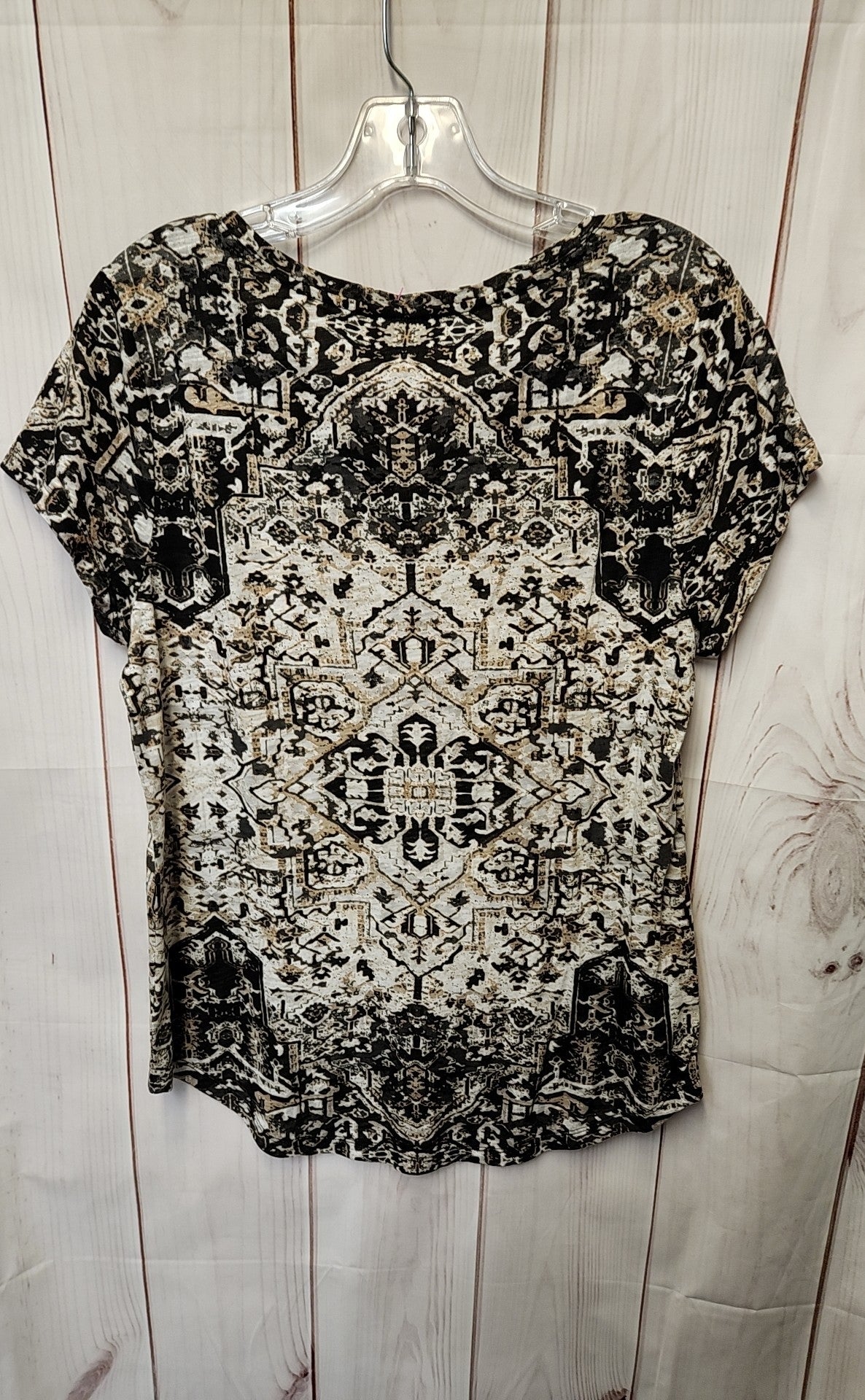 Lucky Brand Women's Size L Black & Beige Short Sleeve Top