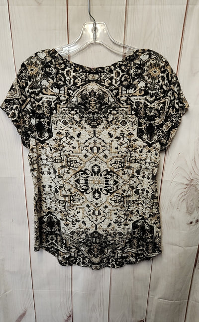 Lucky Brand Women's Size L Black & Beige Short Sleeve Top