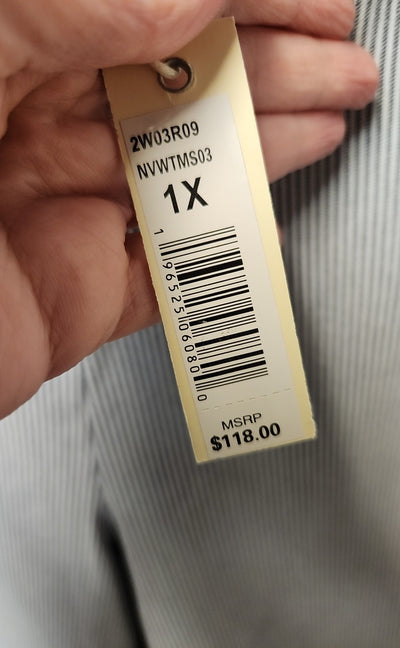 $118 NWT Max Studio Women's Size 1X Blue Pinstripe Pants Pull On Trousers
