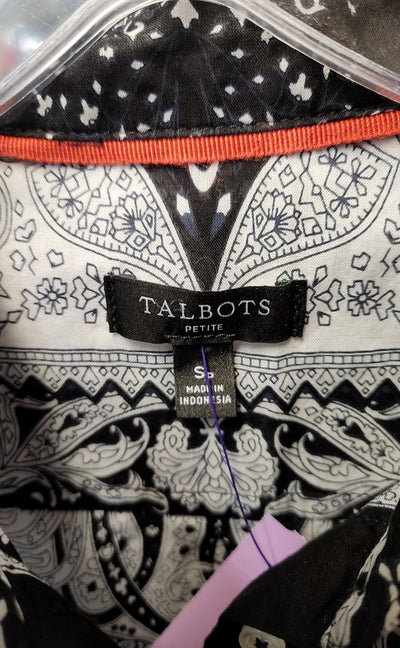 Talbots Women's Size S Petite Black & White Long Sleeve Top