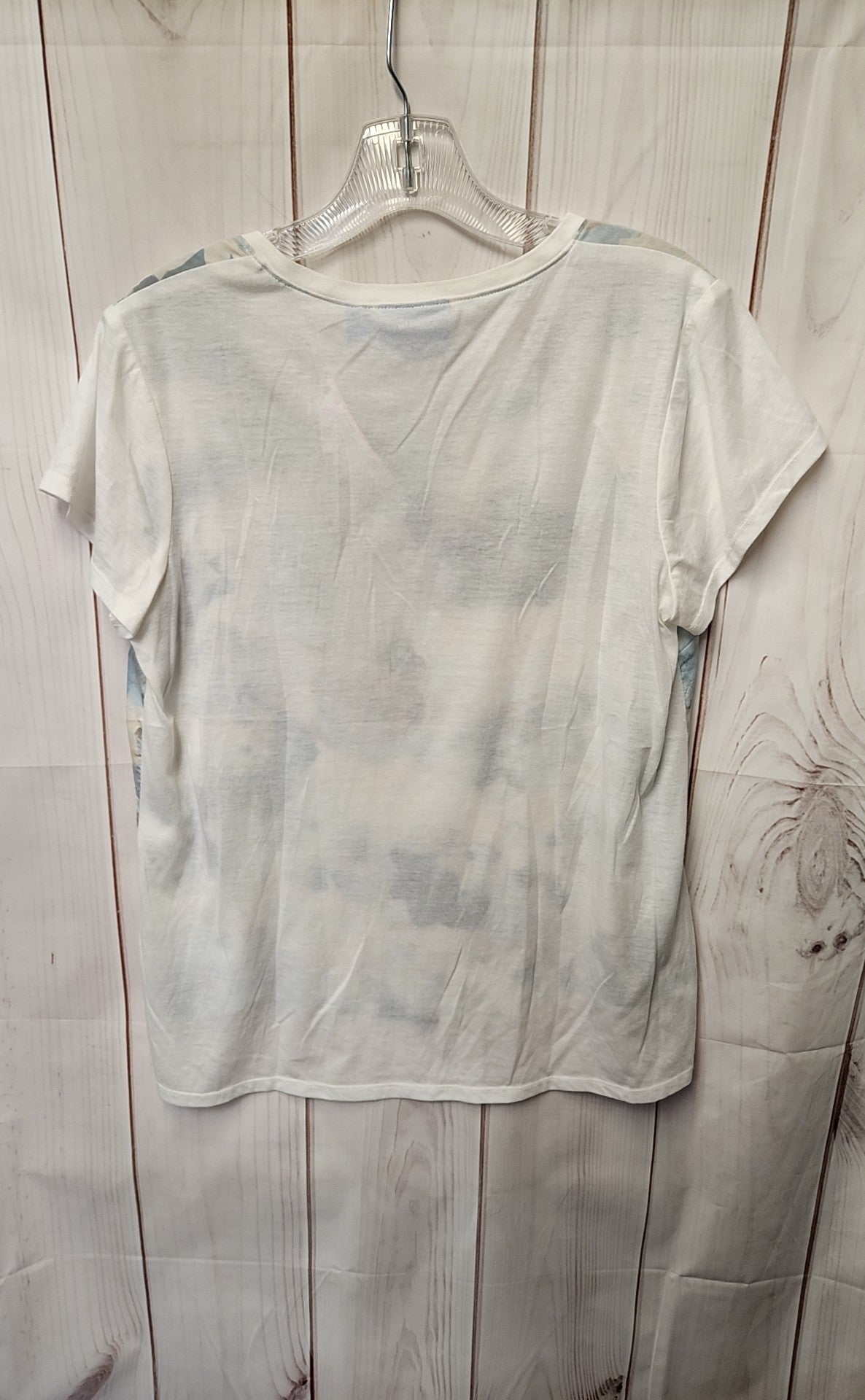 Simply Vera Women's Size L Petite White & Blue Short Sleeve Top