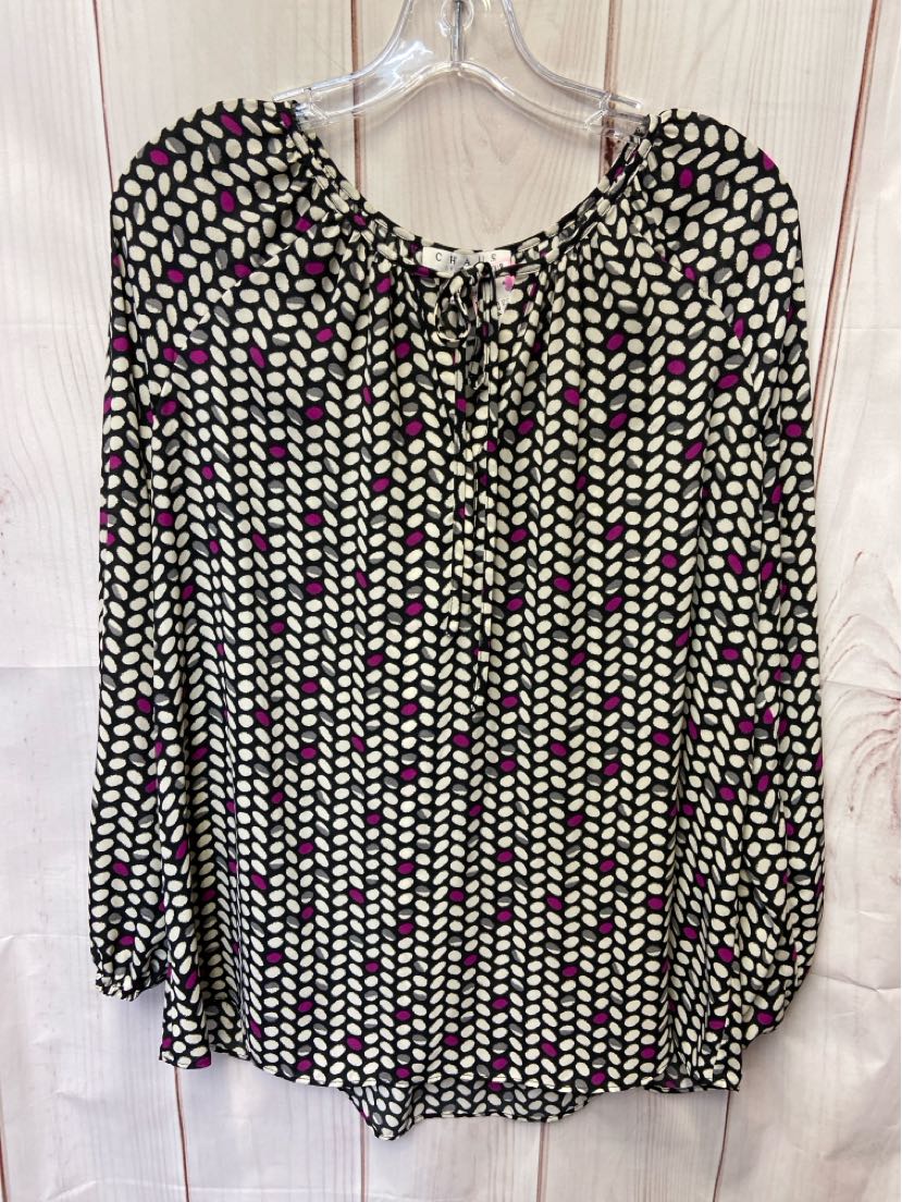 Chaus Women's Size L Black & White Polka Dot Long Sleeve Top