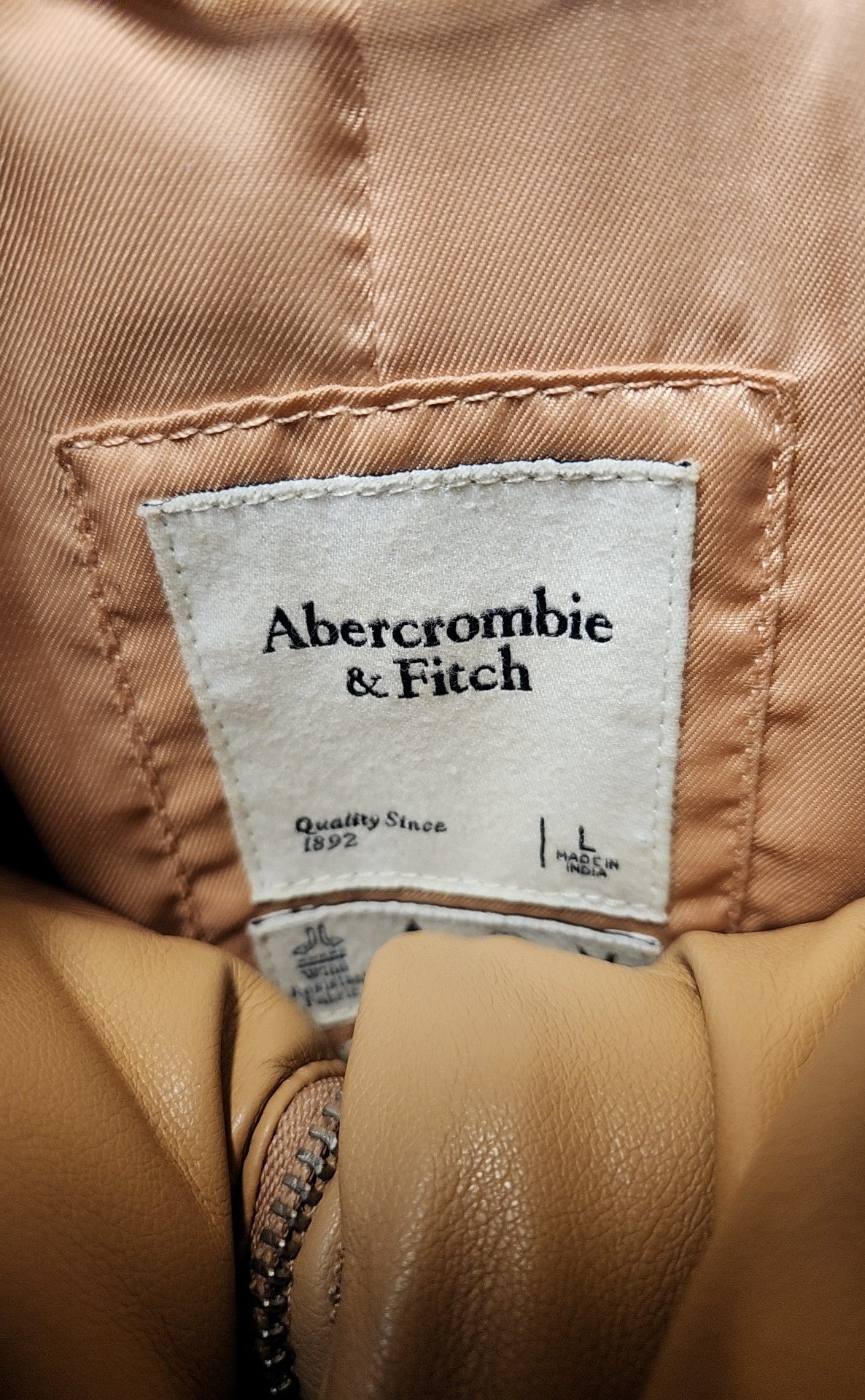 Abercrombie & Fitch Women's Size Large Tan Jacket Mini Puffer Vegan leather