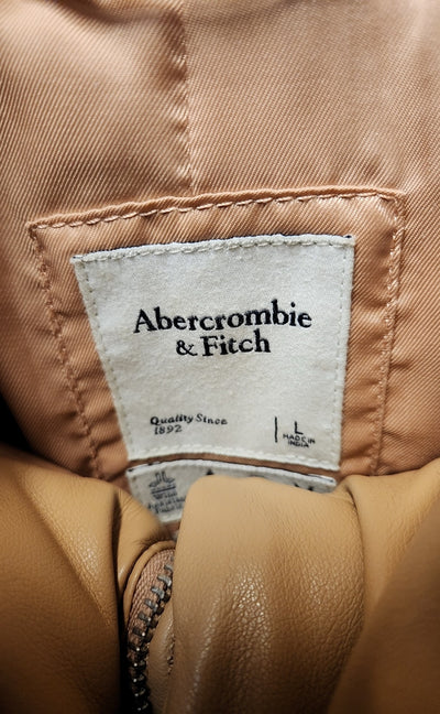 Abercrombie & Fitch Women's Size Large Tan Jacket Mini Puffer Vegan leather