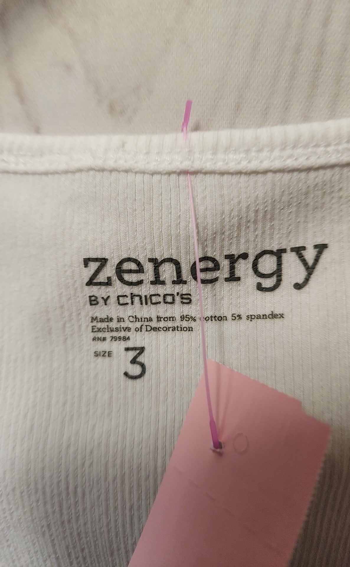 Zenergy - Chico's Women's Size 3 = US XL White & Gray Sleeveless Top