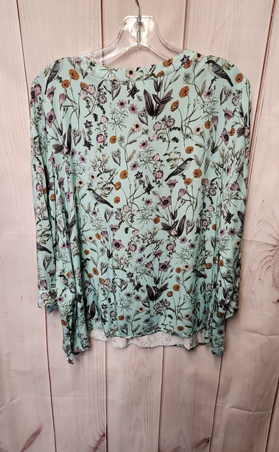 J Jill Women's Size L Petite Light Blue Floral 3/4 Sleeve Top