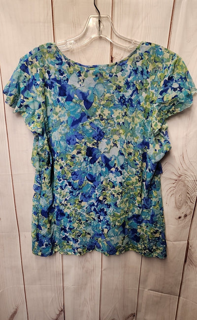 Apt 9 Women's Size XL Blue & Green Floral Short Sleeve Top