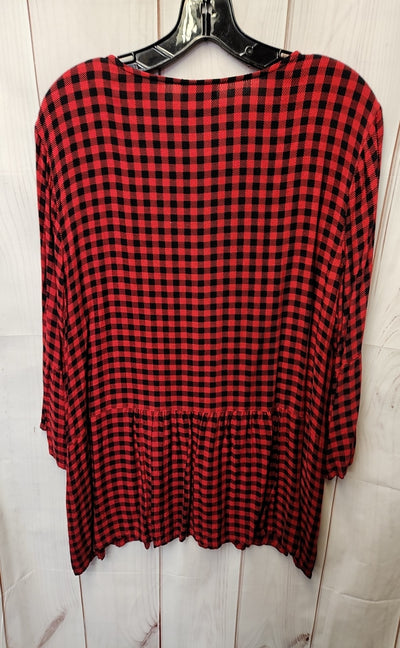 J Jill Women's Size L Red & Black Plaid Long Sleeve Tunic Top