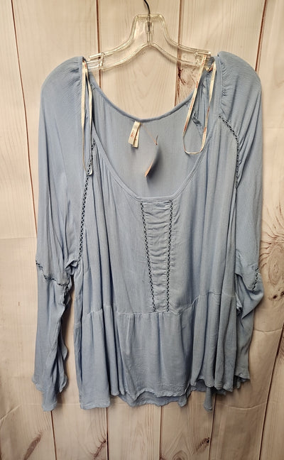 True Destiny Women's Size 3X Light Blue 3/4 Sleeve Top