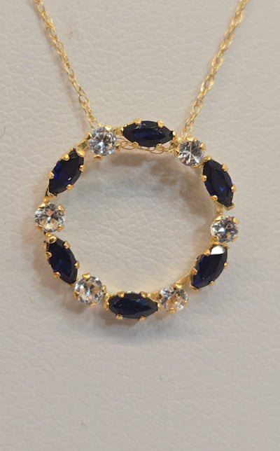 Vintage 10K Gold Created Navy Blue Sapphire 18" Necklace .98 grams