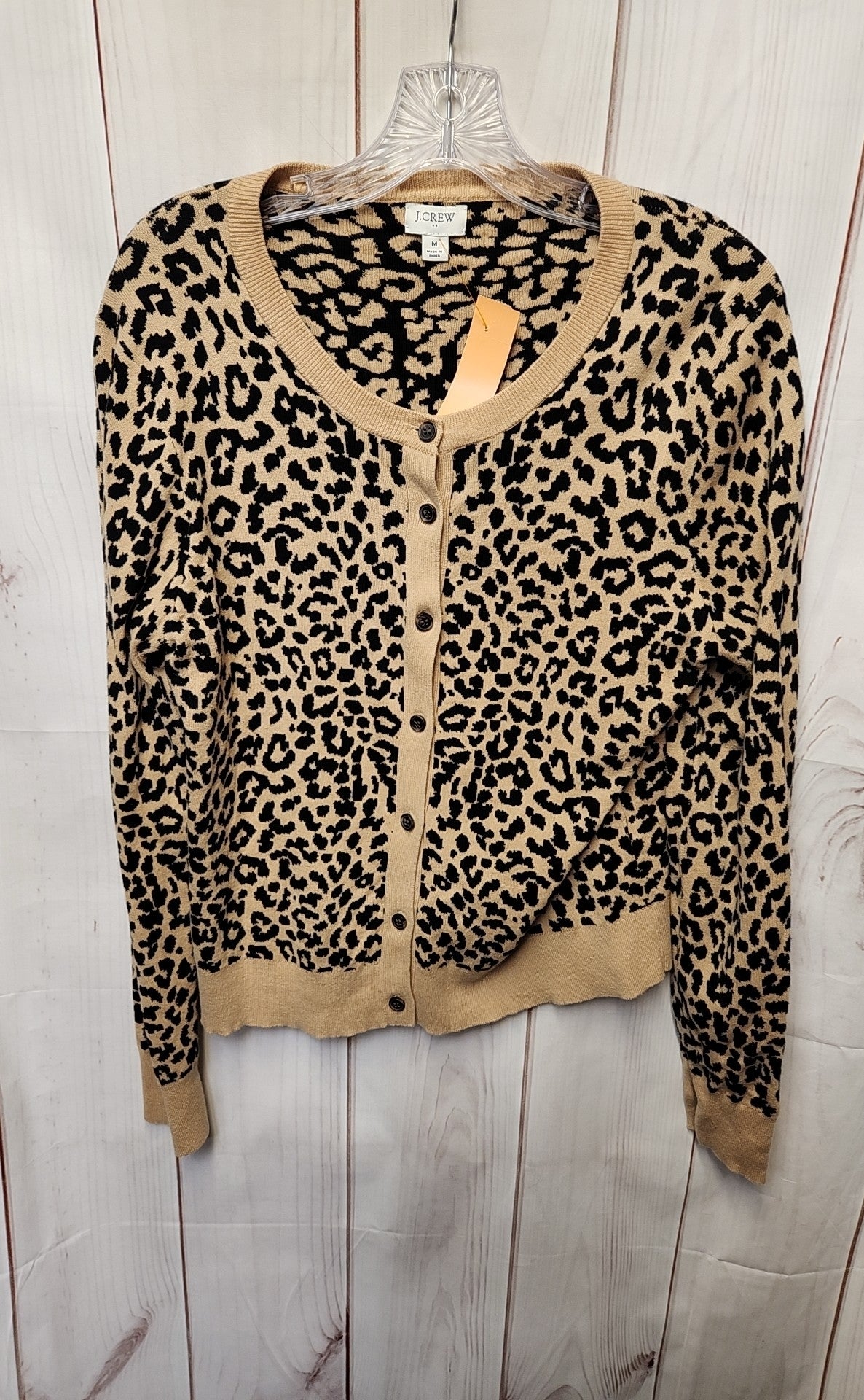 J Crew Women's Size M Brown Animal Print Cardigan